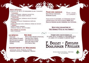 Flyer de Noël Boulangerie 2011-2012