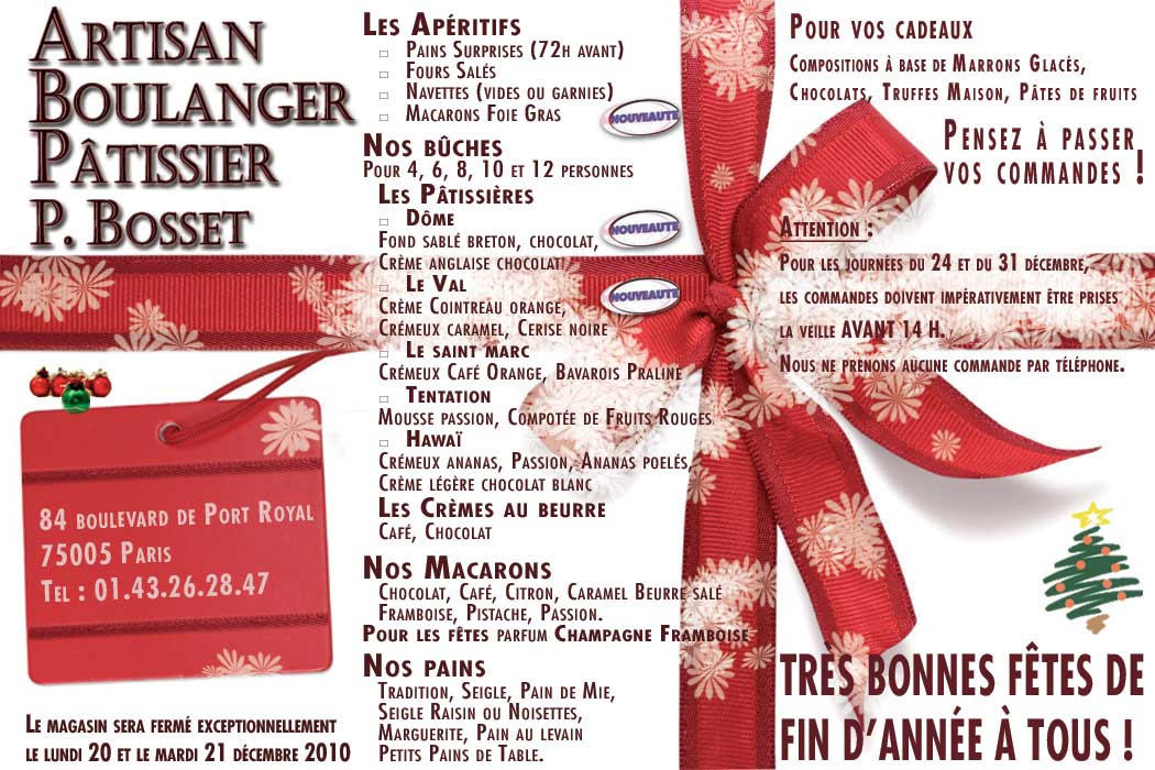 Flyer pour un Boulanger-Pâtissier – Noël 2010-2011